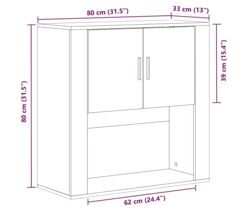 Sienas Skapis Melns Ozols 80X33X80 Cm Inženierijas Koks Vidaxl