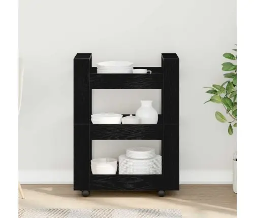 Virtuves Ratiņš Melna Ozola 60X45X80 Cm Inženierijas Koka Vidaxl