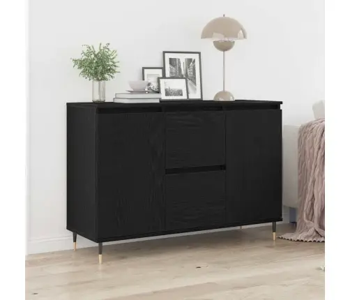 Sideboard Ar Durvīm Un Atvilktnēm Melns Ozols 101,5X35X70 Cm Vidaxl