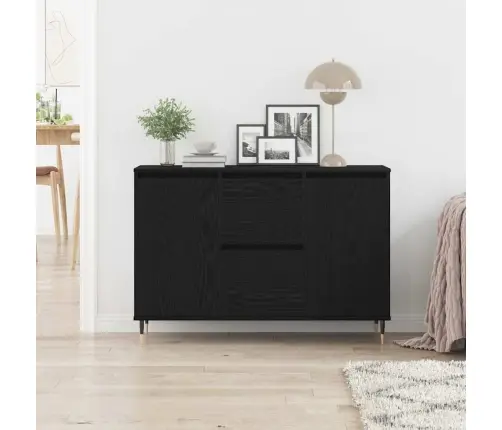 Sideboard Ar Durvīm Un Atvilktnēm Melns Ozols 101,5X35X70 Cm Vidaxl
