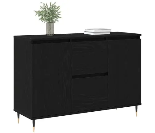 Sideboard Ar Durvīm Un Atvilktnēm Melns Ozols 101,5X35X70 Cm Vidaxl