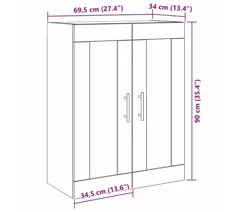 Sienas Skapītis Ar Stikla Durvīm, Vecs Koks 69,5X34X90 Cm Vidaxl