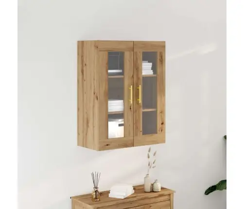 Sienas Skapis Ar Stikla Durvīm, Amatnieku Ozols 69,5X34X90 Cm Vidaxl