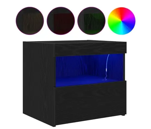 Naktsgaldiņš Ar Led Gaismām Melns Ozols 50X40X45 Cm Vidaxl