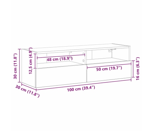Tv Sienas Skapis Vecs Koks 100X30X30 Cm Inženierijas Koks Vidaxl