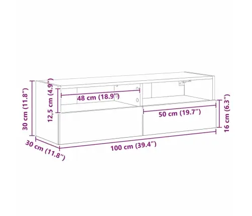 Tv Sienas Skapis Vecs Koks 100X30X30 Cm Inženierijas Koks Vidaxl