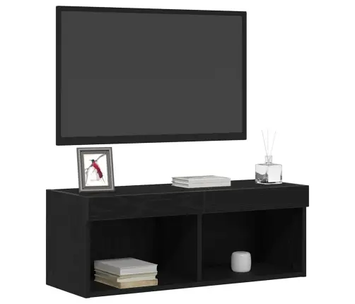 Tv Sienas Skapji Ar Led Apgaismojumu 2 Gabali Melns Ozols 80X30X30 Cm Vidaxl