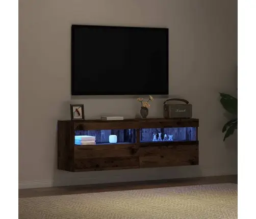 Tv Sienas Skapji Ar Led Gaismām 2 Gab. Vecs Koks 60X30X40 Cm Vidaxl