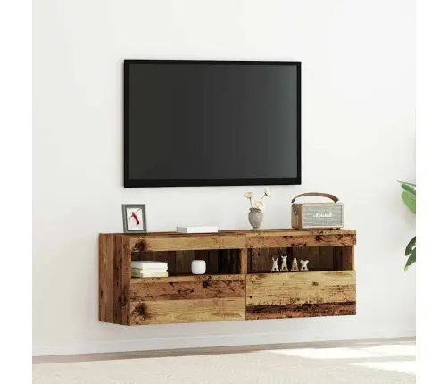 Tv Sienas Skapji Ar Led Gaismām 2 Gab. Vecs Koks 60X30X40 Cm Vidaxl