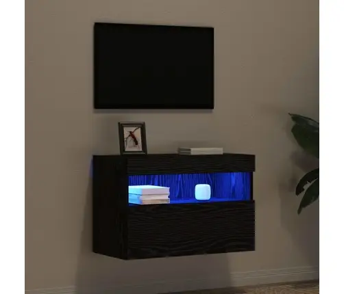 Tv Sienas Skapis Ar Led Gaismām Melnā Ozola Krāsā 60X30X40 Cm Vidaxl
