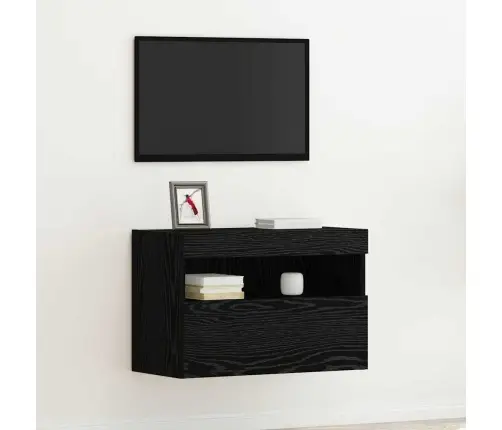 Tv Sienas Skapis Ar Led Gaismām Melnā Ozola Krāsā 60X30X40 Cm Vidaxl