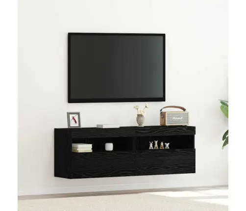 Tv Sienas Skapji Ar Led Apgaismojumu 2 Gabali Melna Ozola 60X30X40 Cm Vidaxl