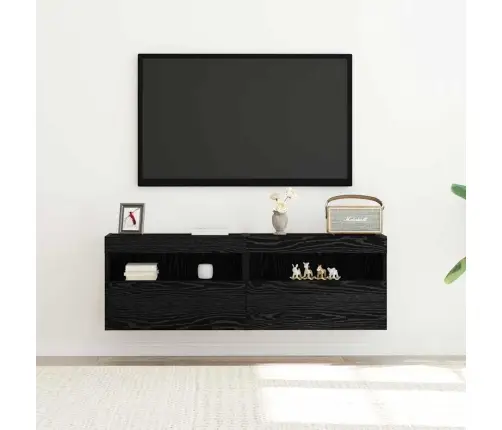 Tv Sienas Skapji Ar Led Apgaismojumu 2 Gabali Melna Ozola 60X30X40 Cm Vidaxl