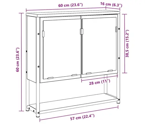 Vannasistabas Spoguļu Skapis Vecs Koks 60X16X60 Cm Inženieru Koks Vidaxl