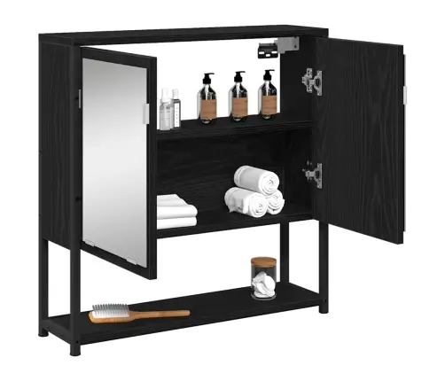 Vannas Spoguļa Skapis Melna Ozola 60X16X60 Cm Inženierijas Koksne Vidaxl