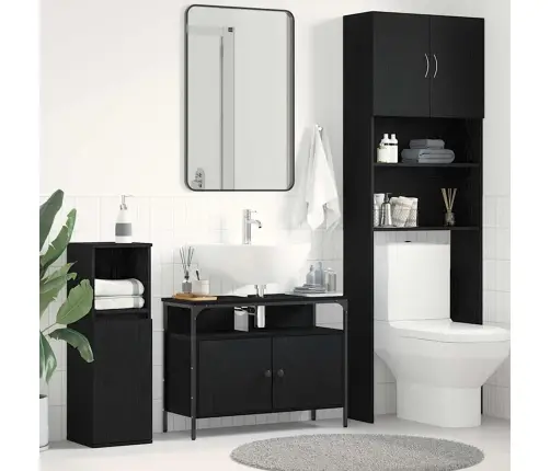 Vonios Kriauklės Spinta Su Durimis Juoda Ąžuolo 80 X 30 X 60 Cm