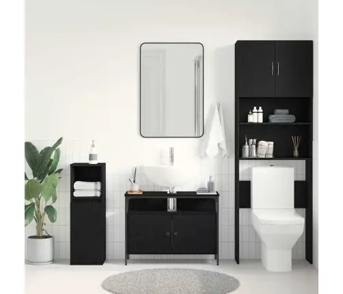 Vonios Kriauklės Spinta Su Durimis Juoda Ąžuolo 80 X 30 X 60 Cm