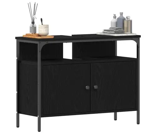 Vonios Kriauklės Spinta Su Durimis Juoda Ąžuolo 80 X 30 X 60 Cm