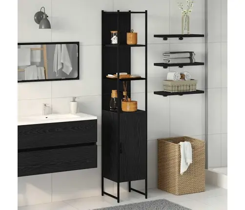 Vonios Spintelė Su Lentyna Juoda Ąžuolo 33 X 33 X 185,5 Cm