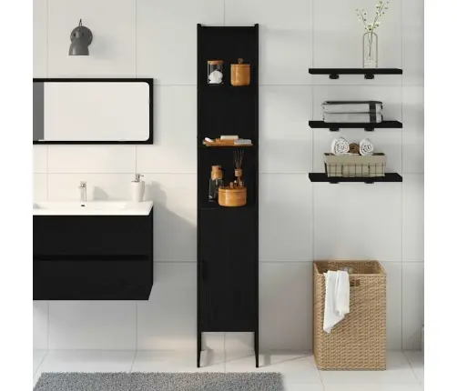 Vonios Spintelė Su Lentyna Juoda Ąžuolo 33 X 33 X 185,5 Cm