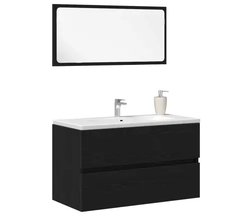 2 Daļu Vannasistabas Mēbeļu Komplekts Melna Ozola Inženierijas Koks Vidaxl