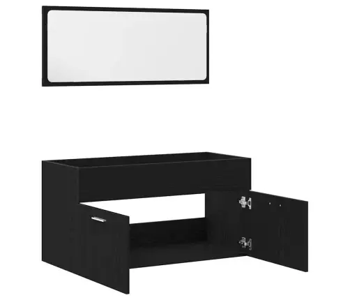 Vonios Baldų Rinkinys 2 Pcs Juodas Ąžuolas Apdirbta Mediena