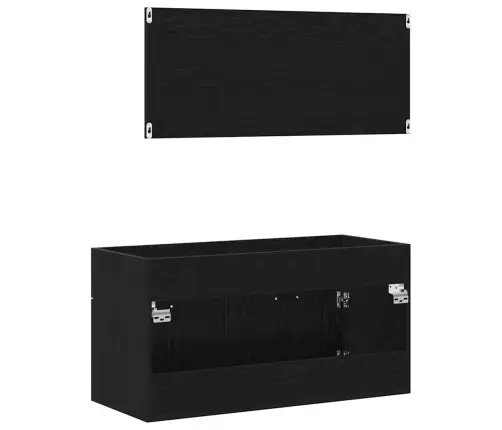 Vonios Baldų Rinkinys 2 Pcs Juodas Ąžuolas Apdirbta Mediena