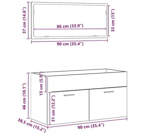 Vonios Baldų Rinkinys 2 Pcs Juodas Ąžuolas Apdirbta Mediena