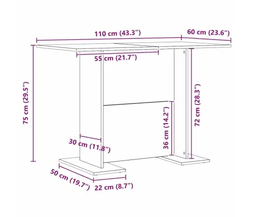 Ēdamgaldu Artisan Oak 110X60X75 Cm Inženierijas Koks Vidaxl