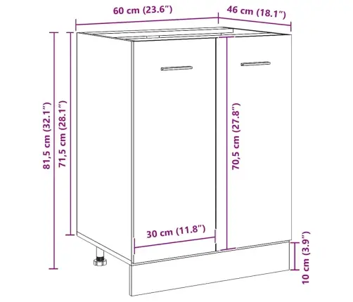 Apatinė Spintelė Juodo Ąžuolo 60X46X81,5 Cm Medžio Drožlių Plokštė