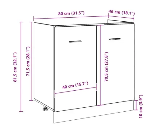 Apatinė Kriauklės Spintelė, Juodo Ąžuolo Spalvos, 80X46X81,5 cm Inžinerinė Mediena