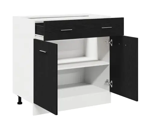 Skapis Ar Atvilktni Melnā Ozola Krāsā, 80 X 46 X 81.5 Cm, Izgatavots No Inženierijas Koka Vidaxl