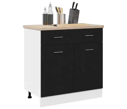 Skapis Ar Atvilktni Melnā Ozola Krāsā, 80 X 46 X 81.5 Cm, Izgatavots No Inženierijas Koka Vidaxl