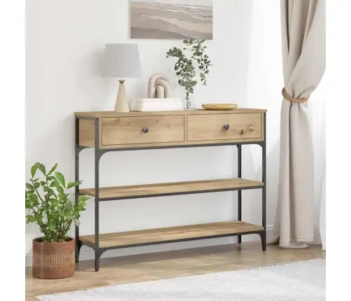 Konsoles Galds Amatnieku Ozols 100X25X75 Cm Inženierijas Koks & Tērauds Vidaxl
