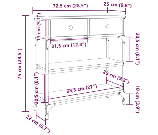 Konsoollaud Sahtliga Must Tamm 72.5 X 25 X 75 Cm Tehispuit