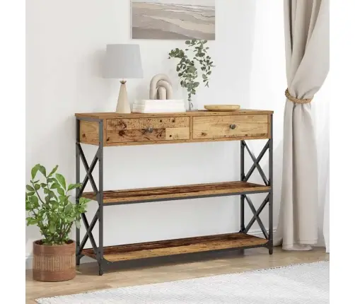 Konsoles Galds No Vecās Koksnes 100X28X75 Cm No Inženierijas Koka Un Tērauda Vidaxl