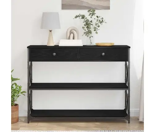 Konsoles Galds Melns Ozols 100X28X75 Cm Inženierijas Koks Un Tērauds Vidaxl