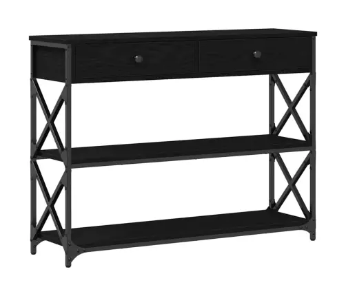 Konsoles Galds Melns Ozols 100X28X75 Cm Inženierijas Koks Un Tērauds Vidaxl