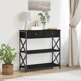 Konsolide Tabel Sahtliga Riiuliga Must Tamm 75 X 28 X 75 Cm