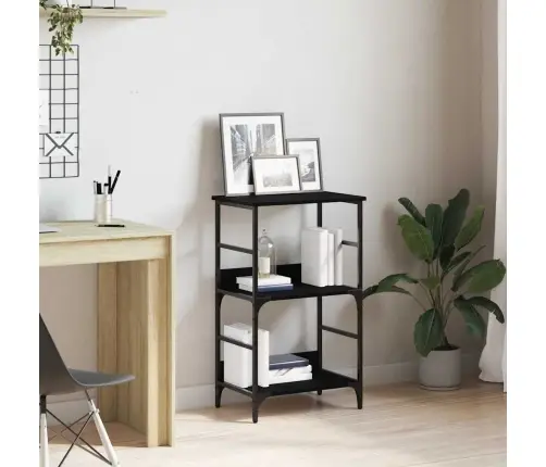 Grāmatu Plaukts Melns Ozols 50X33X82 Cm Inženierijas Koks Un Tērauds Vidaxl