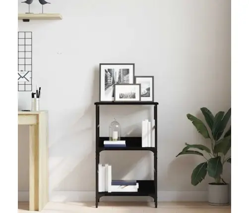 Grāmatu Plaukts Melns Ozols 50X33X82 Cm Inženierijas Koks Un Tērauds Vidaxl