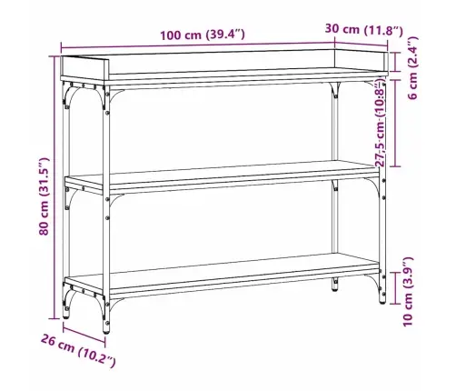 Konsoles Galds Melns Ozols 100X30X80 Cm Inženierijas Koks Un Tērauds Vidaxl