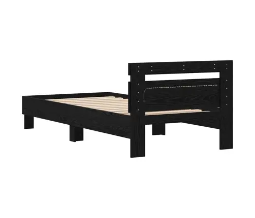 Gultas Rāmis Ar Led Gaismām Melns Ozols 100X200 Cm Inženierijas Koks Vidaxl