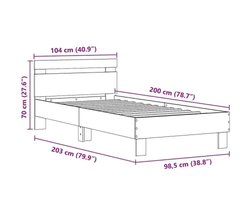 Gultas Rāmis Ar Led Gaismām Melns Ozols 100X200 Cm Inženierijas Koks Vidaxl