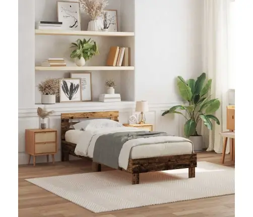 Gultas Rāmjis Ar Led Gaismām Vecs Koks 90X200 Cm Inženierkoks Vidaxl