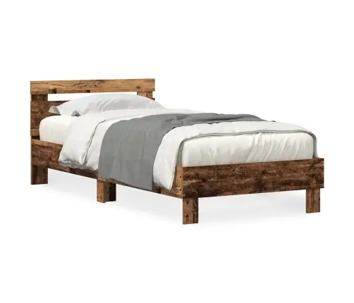 Gultas Rāmjis Ar Led Gaismām Vecs Koks 90X200 Cm Inženierkoks Vidaxl