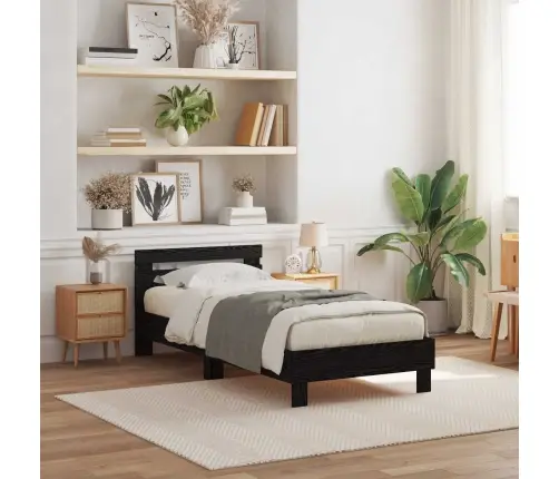 Lovos Rėmas Su Led Juodas Ąžuolas 90 X 200 Cm Apdirbta Mediena