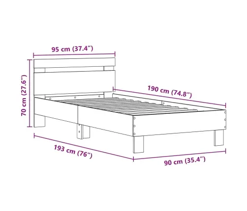 Gultas Rāmis Bez Matrača Ar Led Gaismām Vecs Koks 90X190 Cm Vidaxl