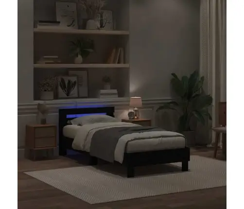 Gultas Rāmis Ar Led Gaismām Melnā Ozola Krāsā 75X190 Cm No Inženierijas Koka Vidaxl