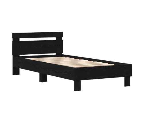 Gultas Rāmis Ar Led Gaismām Melnā Ozola Krāsā 75X190 Cm No Inženierijas Koka Vidaxl